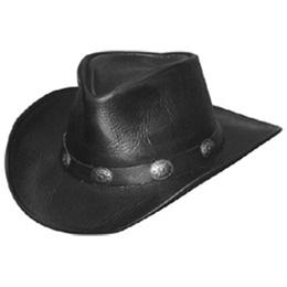 Black Leather Cowboy Hat With Leather Buckle Trim
